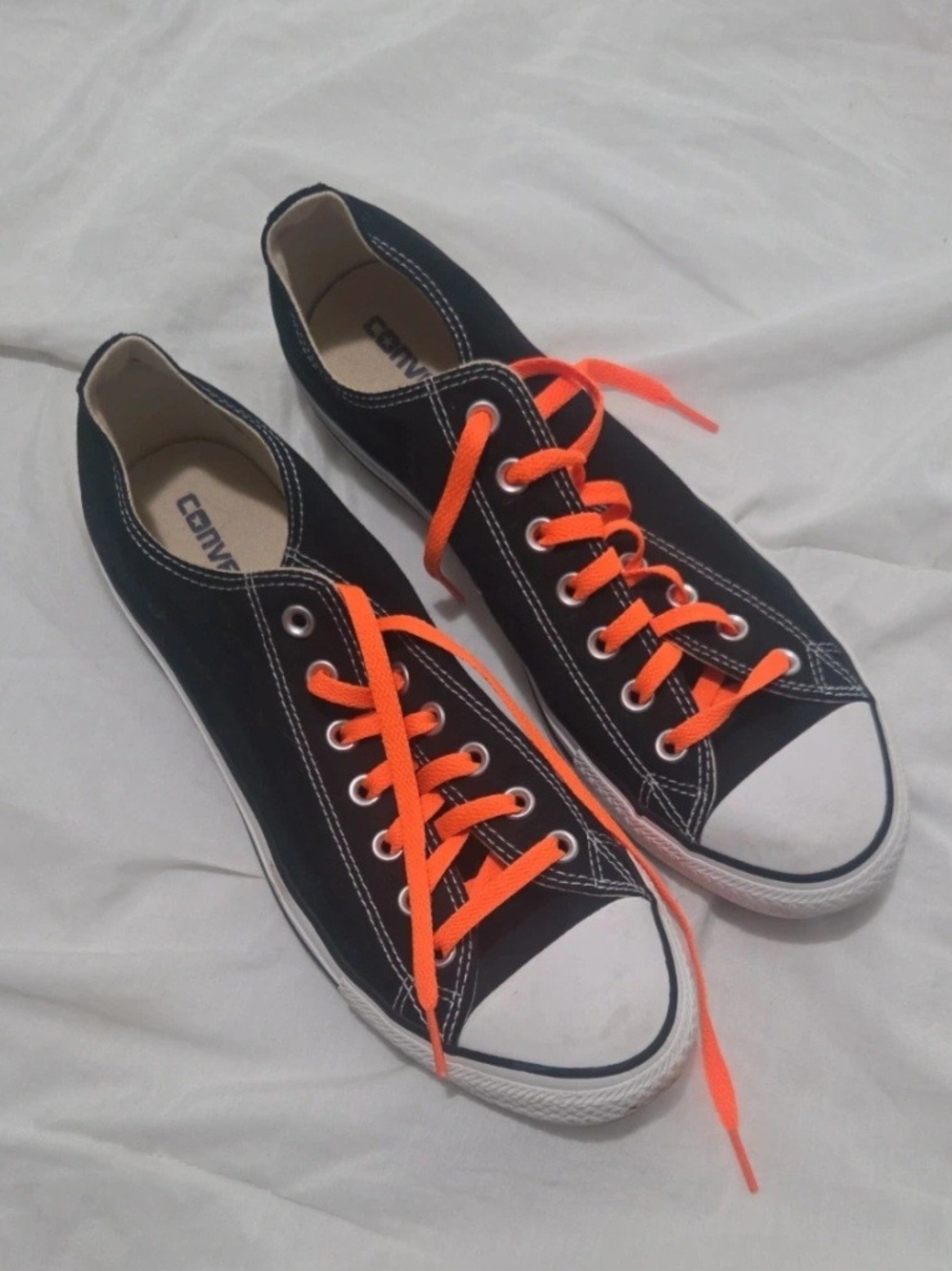 Converse Men's Black Canvas Low-Top Sneakers with Orange Laces